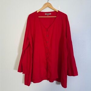 FLAX red linen button down long sleeve shirt Women’s Sz 1G/18-20